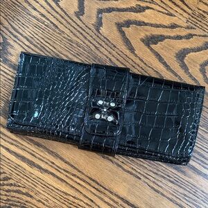 Black Crocodile Embossed Clutch